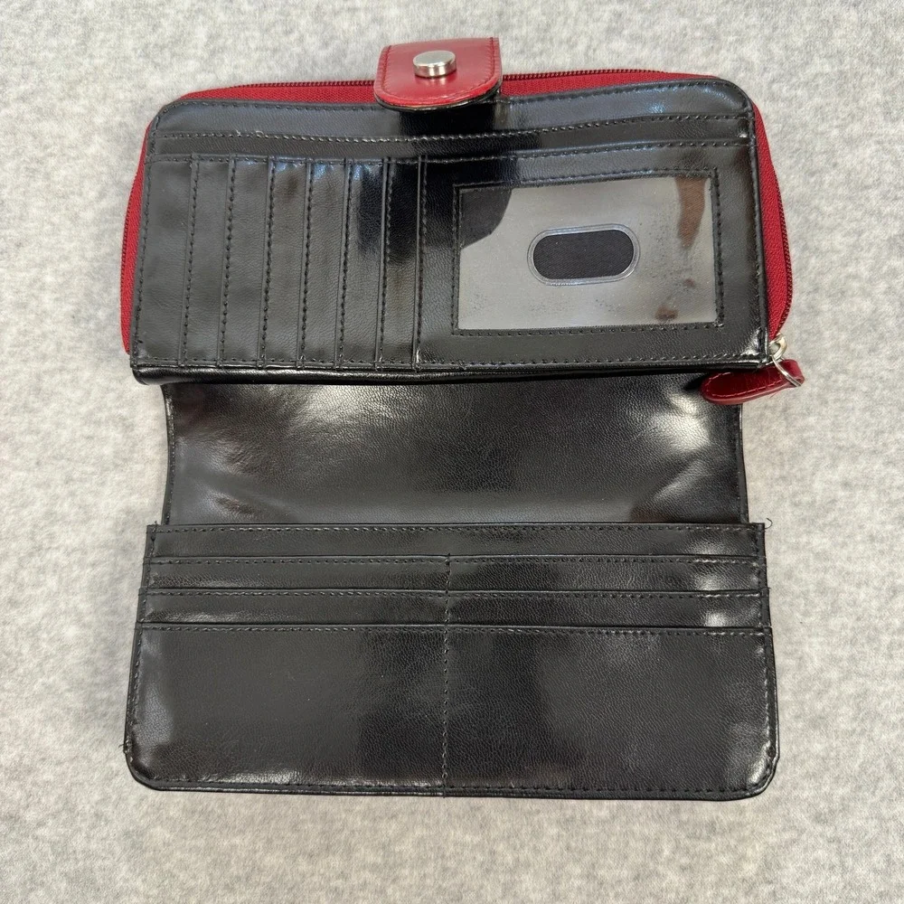 Genuine Leather Red Clutch Wallet 8x4 in Organizer Zipper Back Currency Pocket